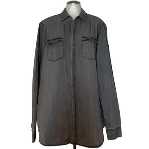Canyon‎ Guide Outfitters Mens Gray Denim Western Button Down Shirt Size Large